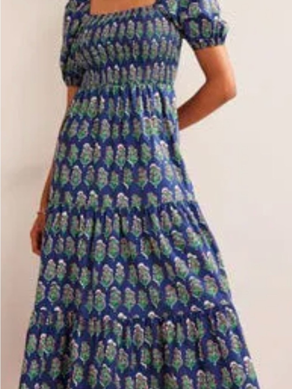 Boden Blue and Green Floral Midi Dress